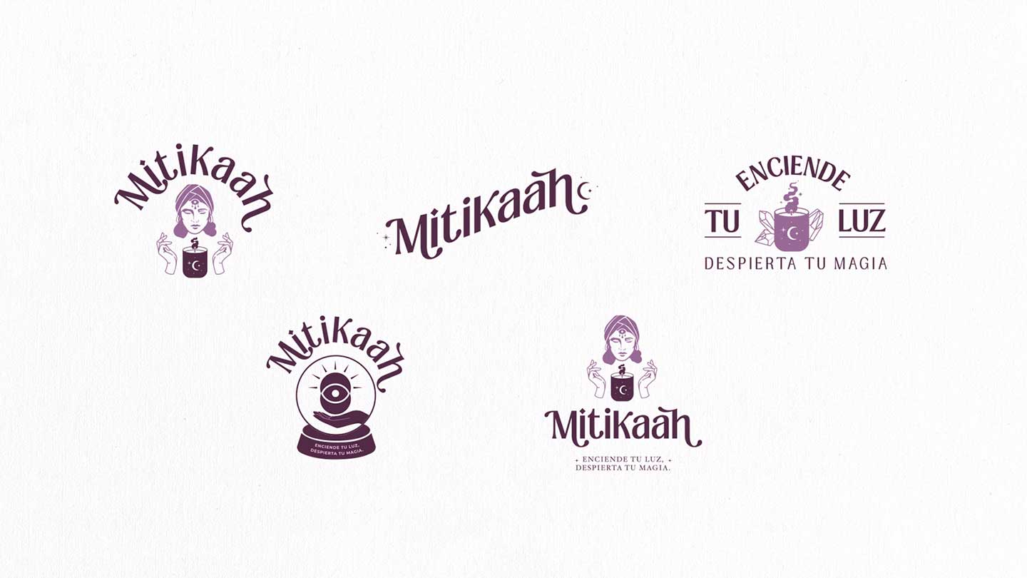 cinco versiones de logotipos creados para una marca de velas naturales